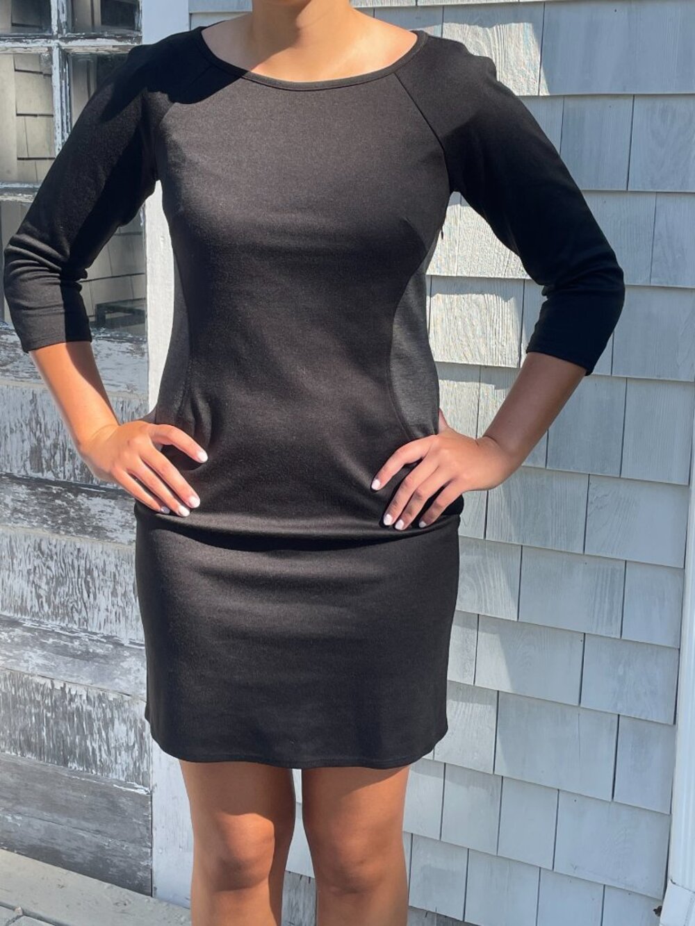 Laundry By Shelli Segal Black Sheath Dress with Gray Side Panels